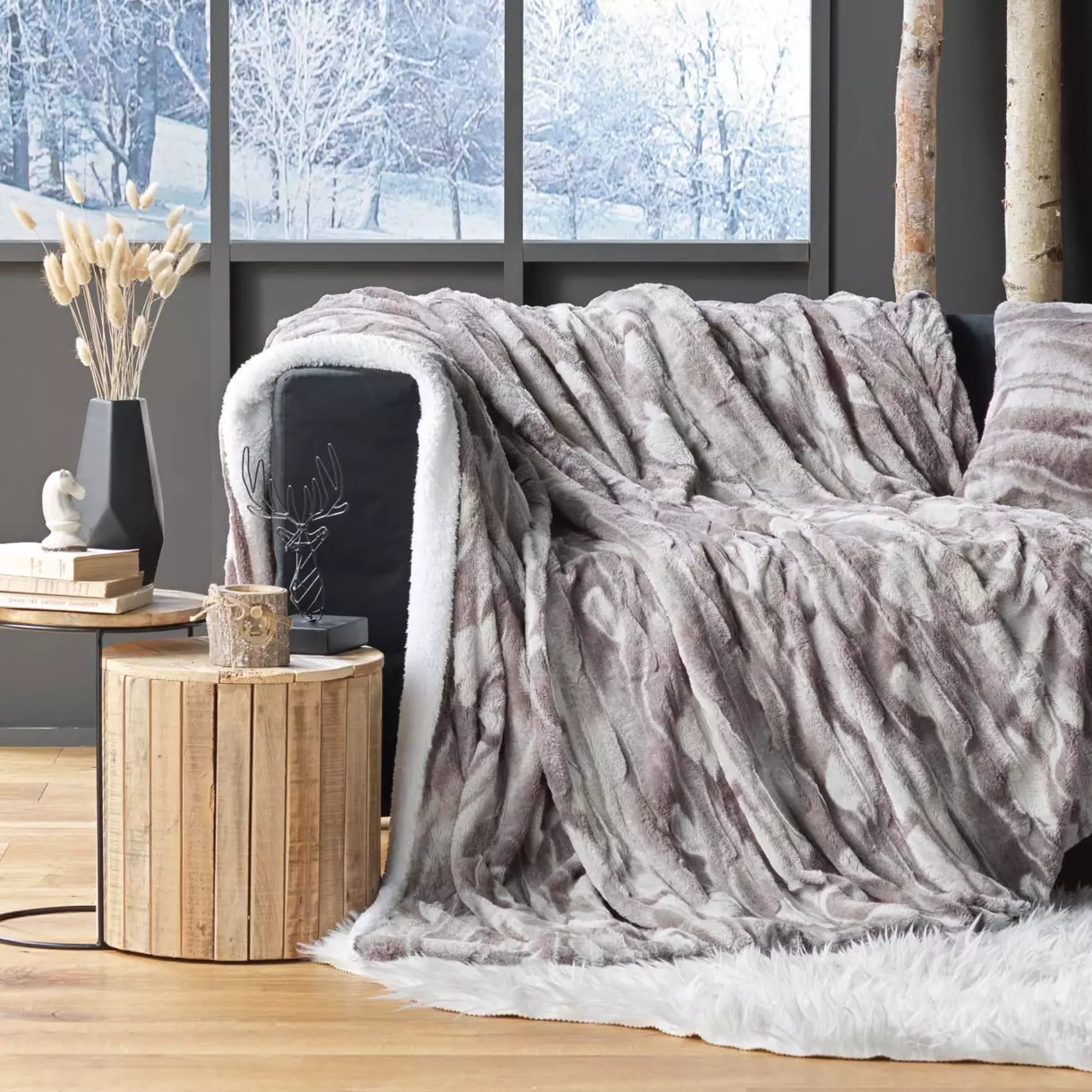 Plaid piel sintética (220 cm) Caribou Topo 1