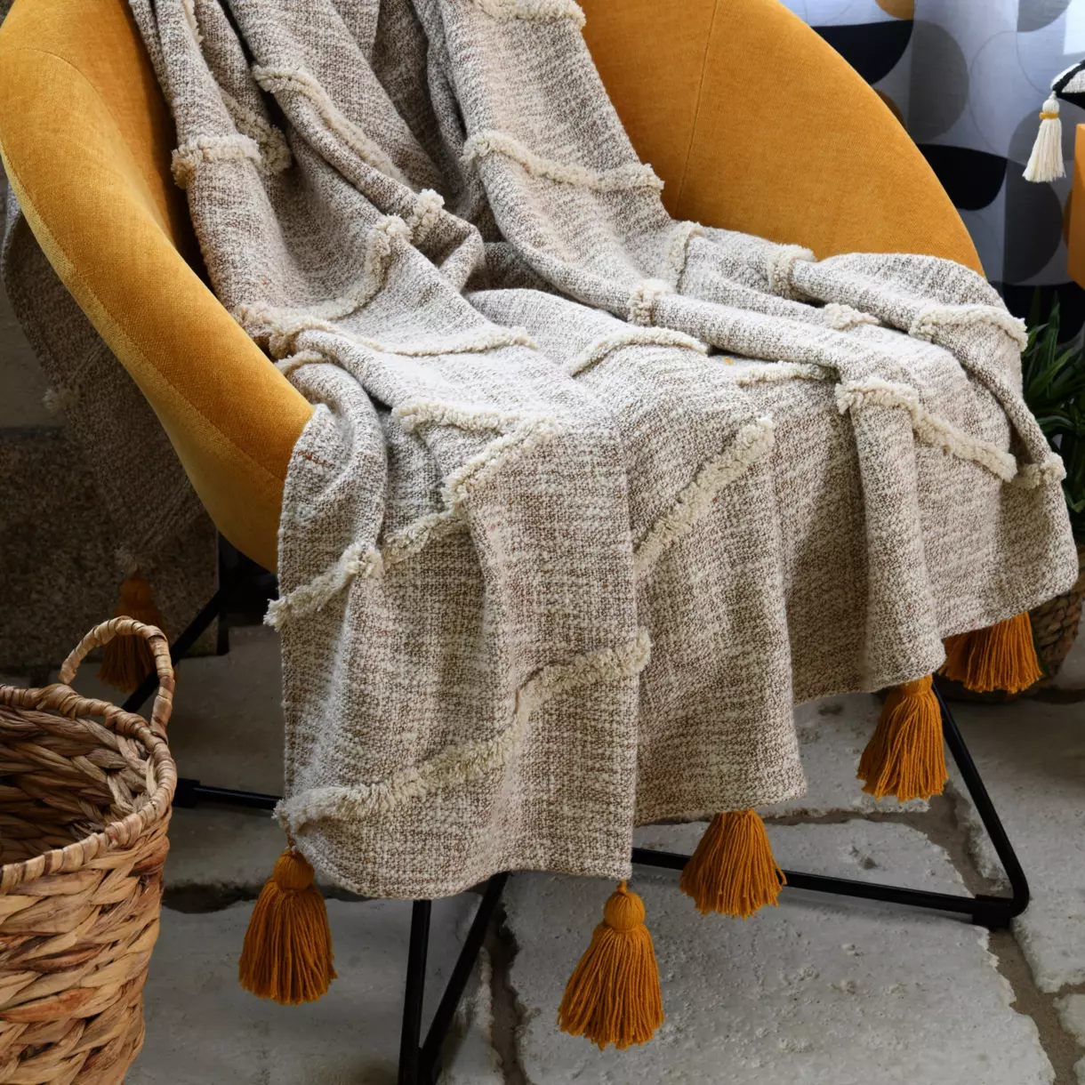 Cobija de sofá en algodón (150 cm) Baloha Beige 1