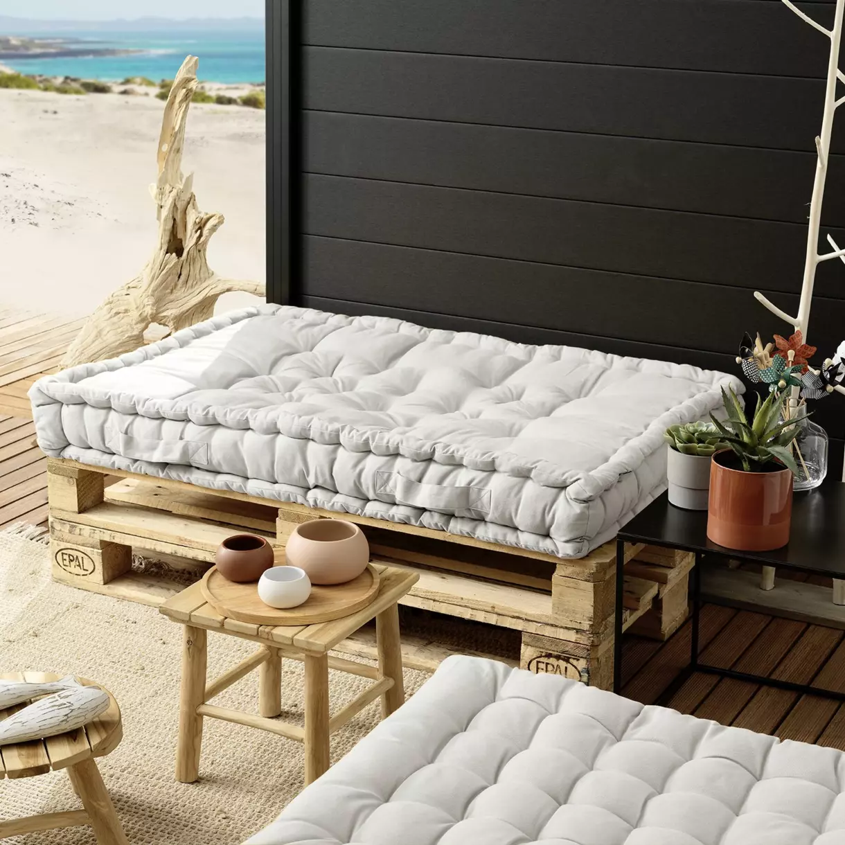 Cojín para palet (L120 cm) Pixel Beige gris 1