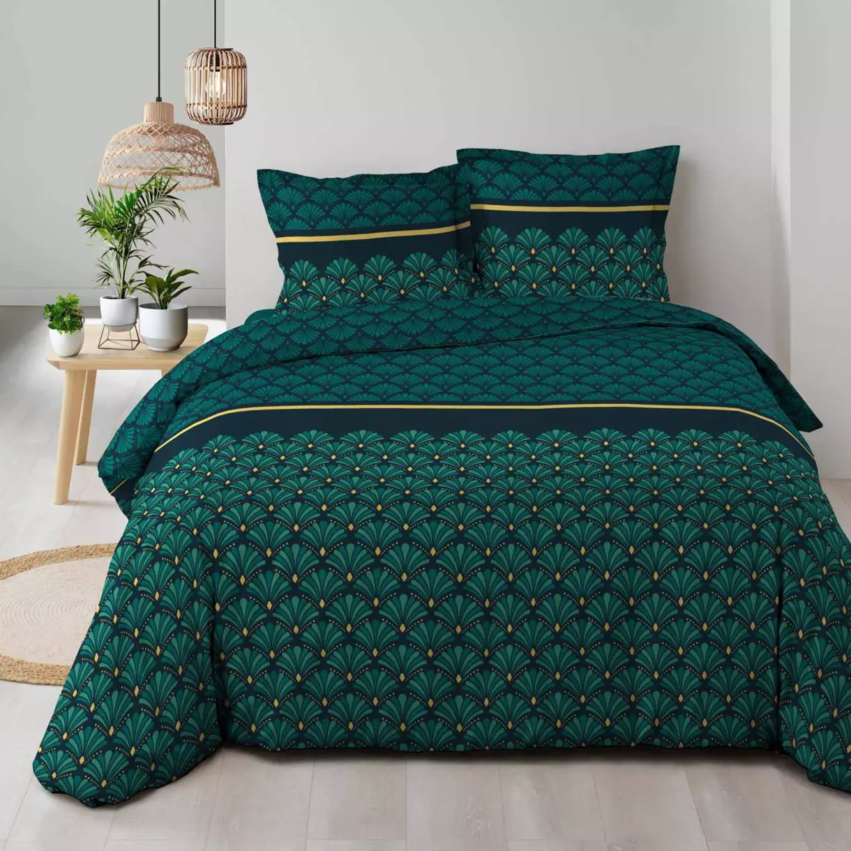 Funda nórdica y dos fundas para almohadones (240 cm) Artchic Azul trullo 1