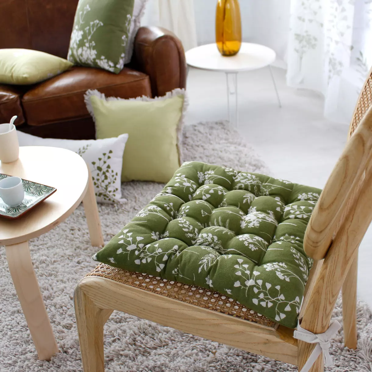 Coussin de chaise carré Herbier Vert olive 1