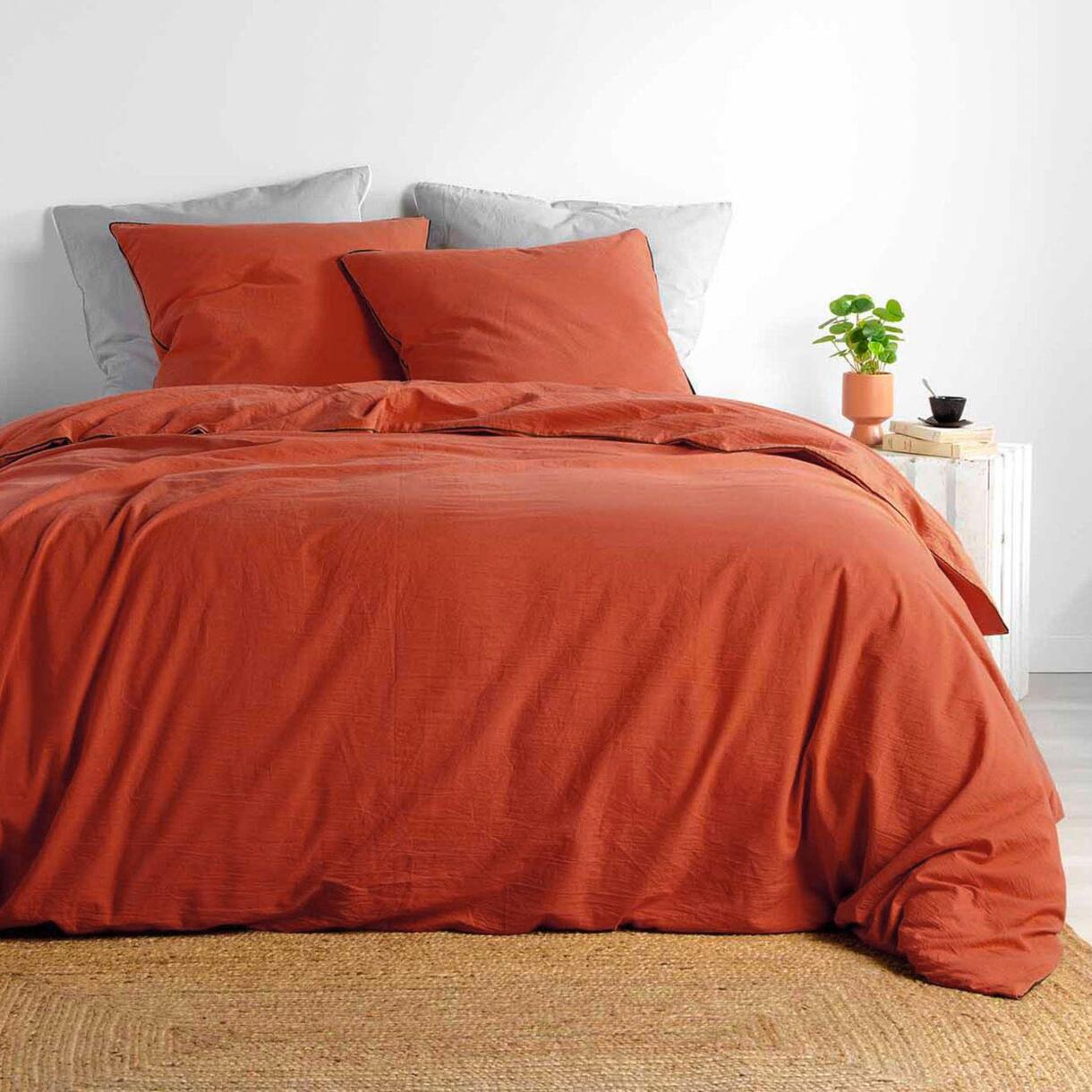 Bettwäsche aus gewaschener Baumwolle (240 cm) Linette Terrakotta 1