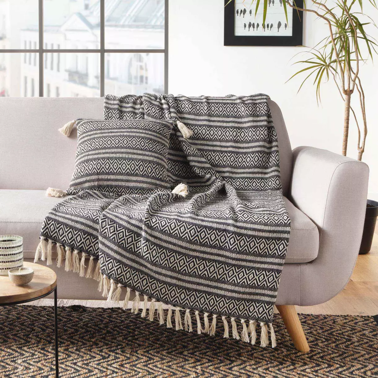 Plaid coton (150 cm) Joly Noir