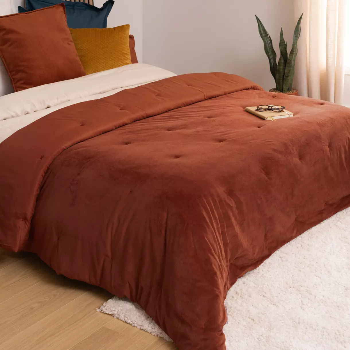 Couvre-lit velours (240 x 260 cm) Jil Terracotta