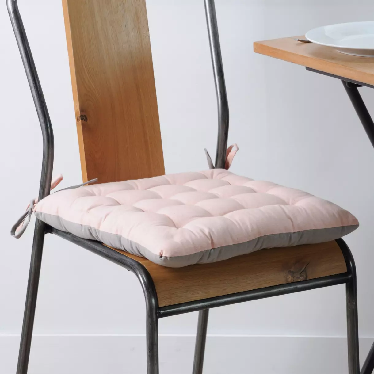 Coussin de chaise carré Duo Rose poudré