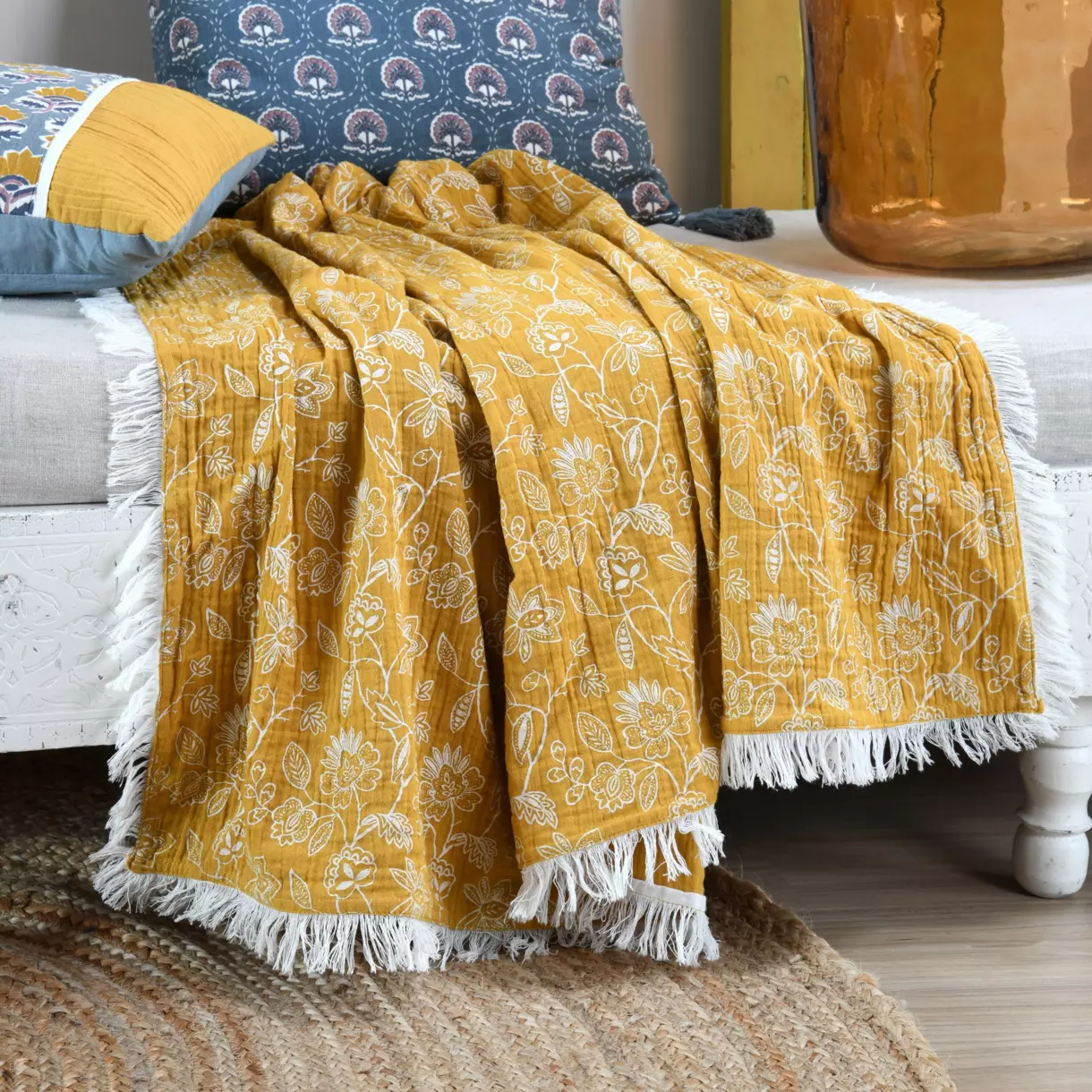 Manta gasa de algodón (150 cm) Sunda Amarillo mostaza