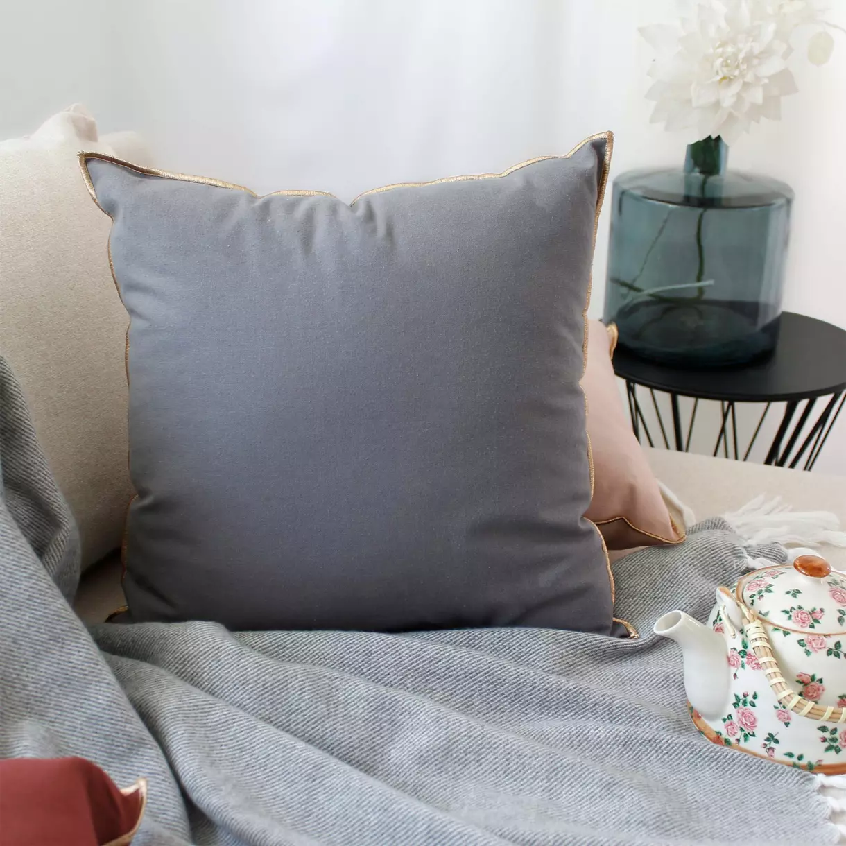 Coussin carré coton (40 cm) Harmony Gris 1
