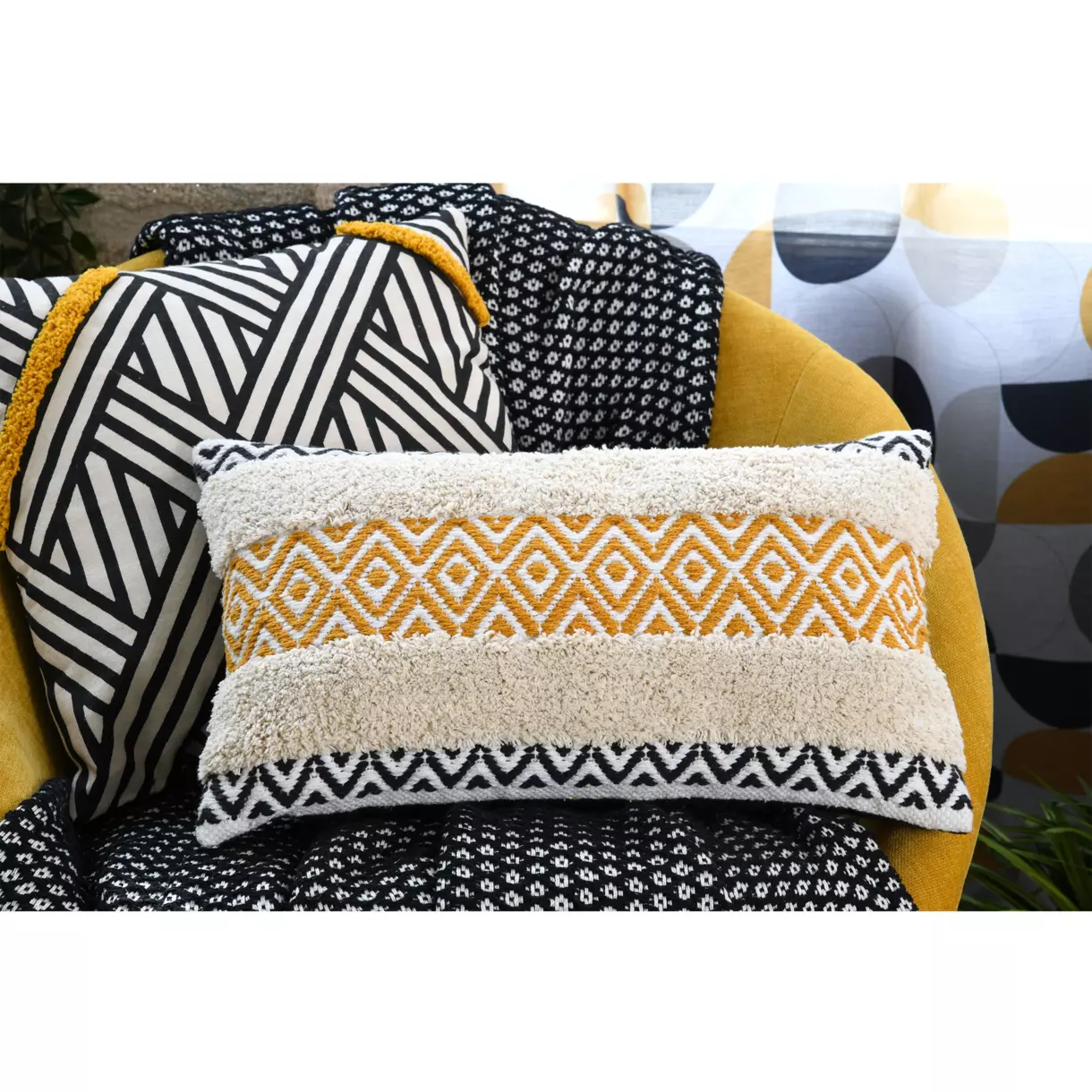 Coussin rectangulaire coton (50 cm) Beloha Jaune moutarde 1