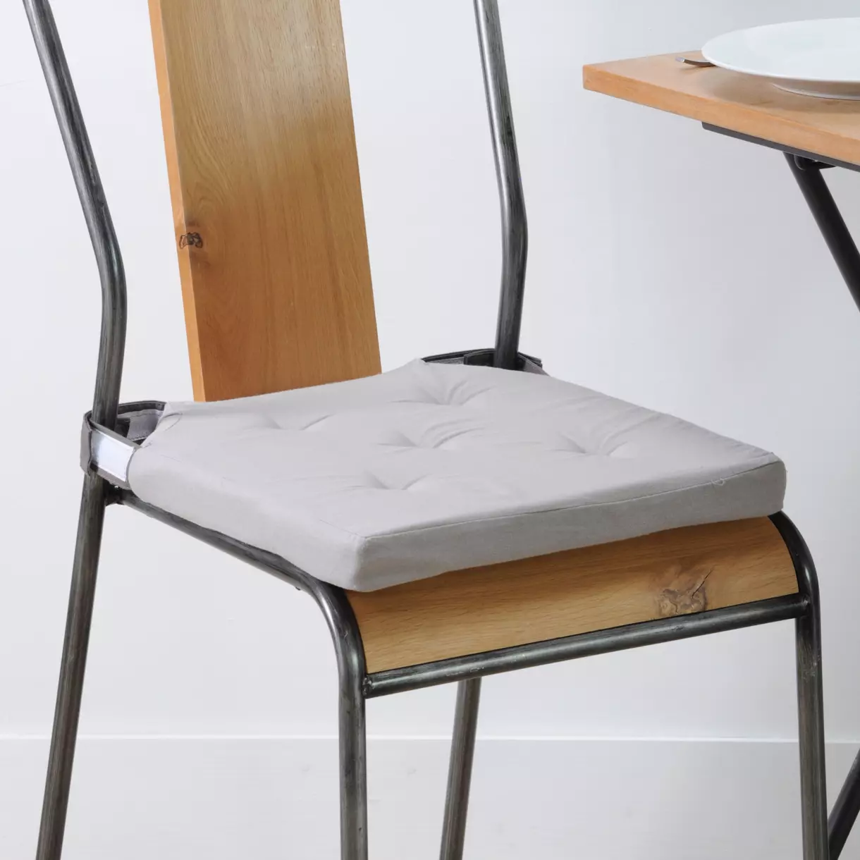 Galette de chaise scratch carrée Duo Gris clair