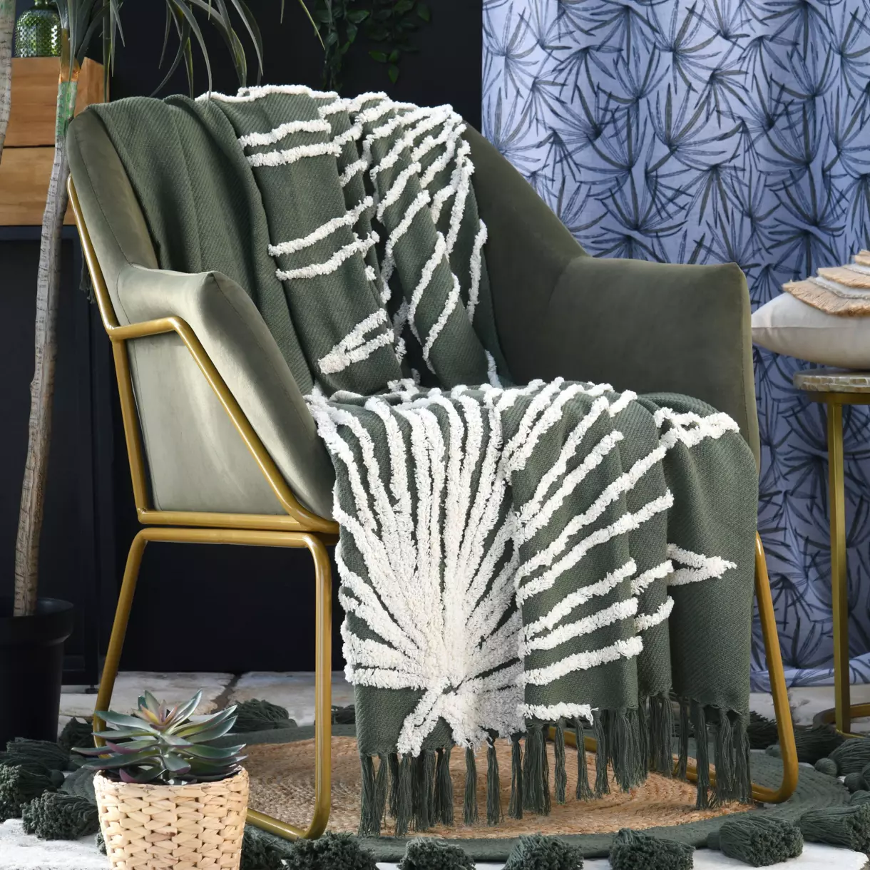 Jeté de canapé coton (150 cm) Baléares Vert 1