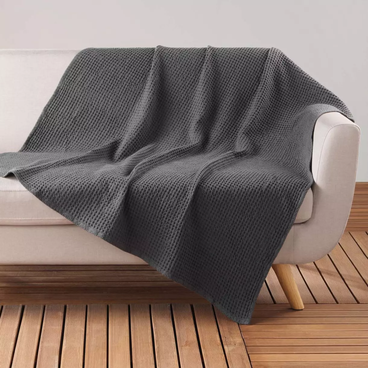 Plaid doux (150 cm) Gaufrette Gris anthracite 1
