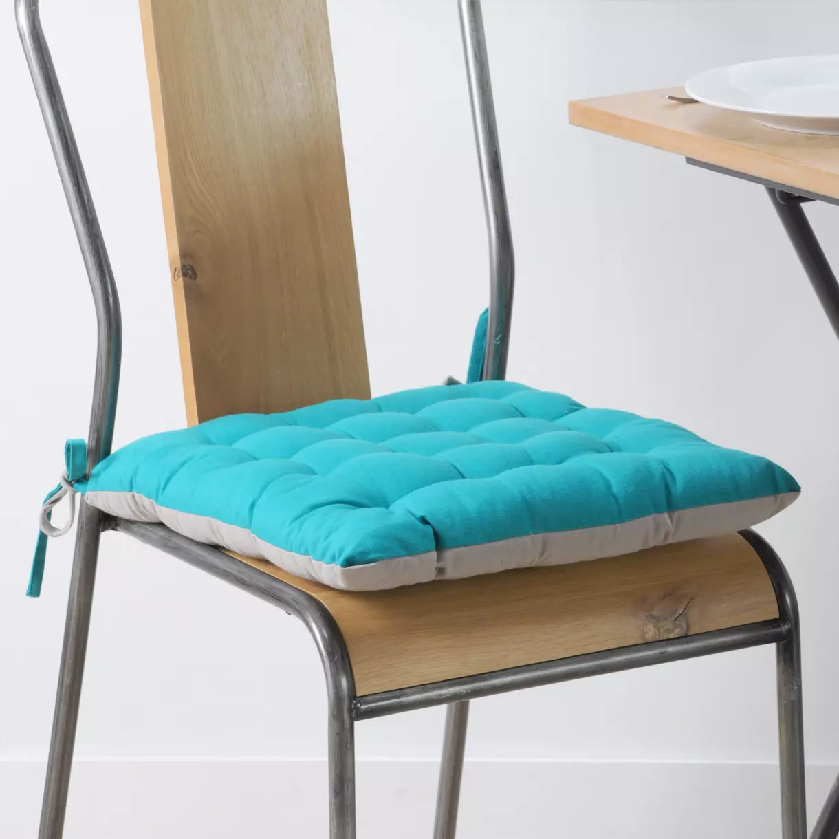 Coussin de chaise carré Duo Bleu céladon
