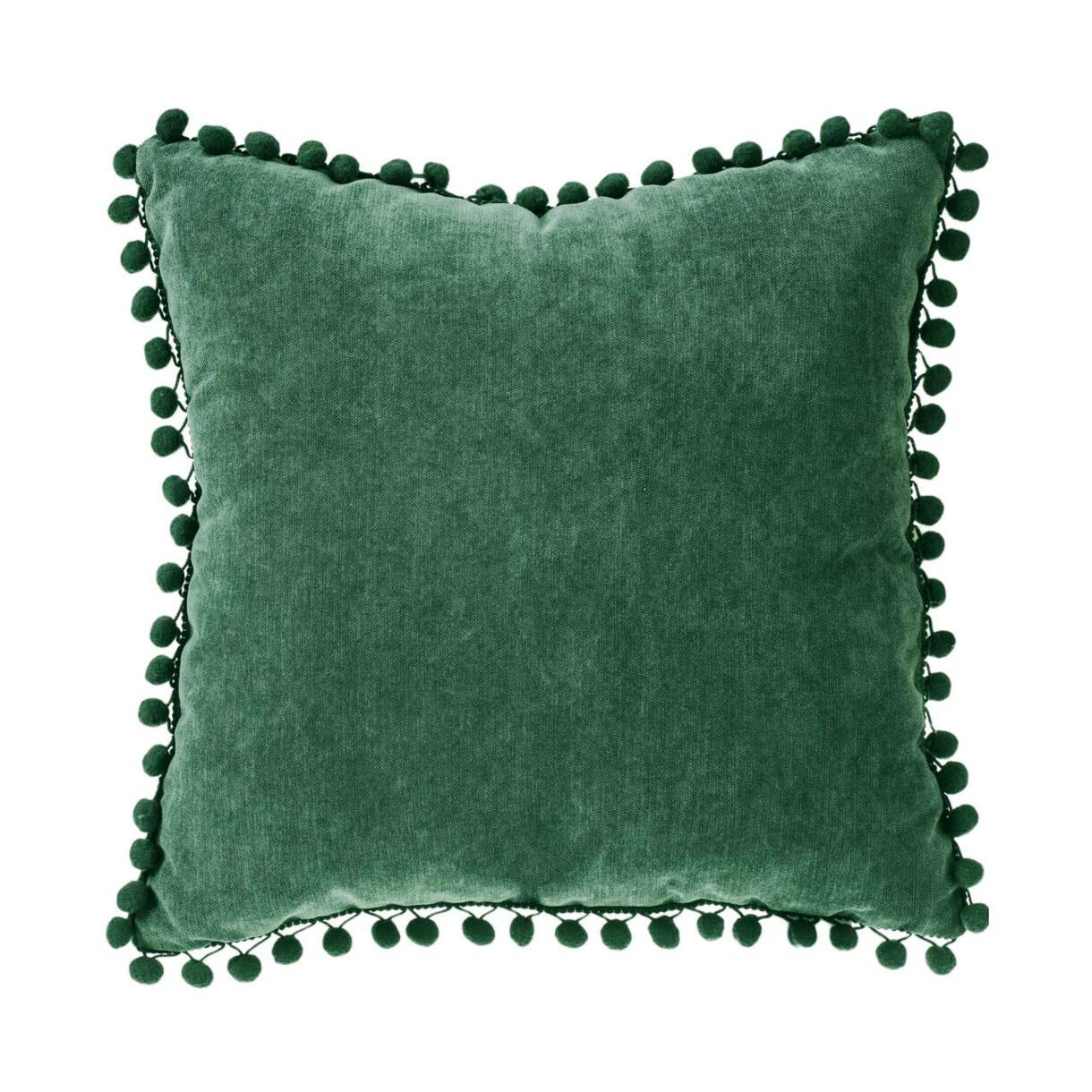 Coussin carré (40 cm) Pompons Vert cèdre 1