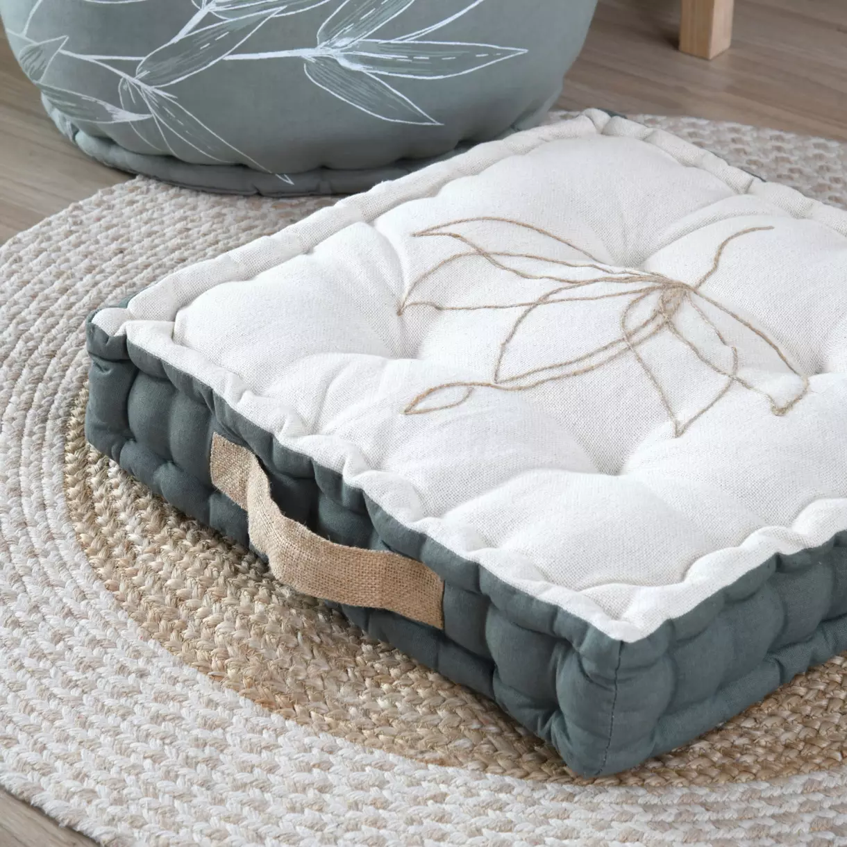 Cojín de suelo en algodón reciclado (45 x 10 cm) Asana Crudo