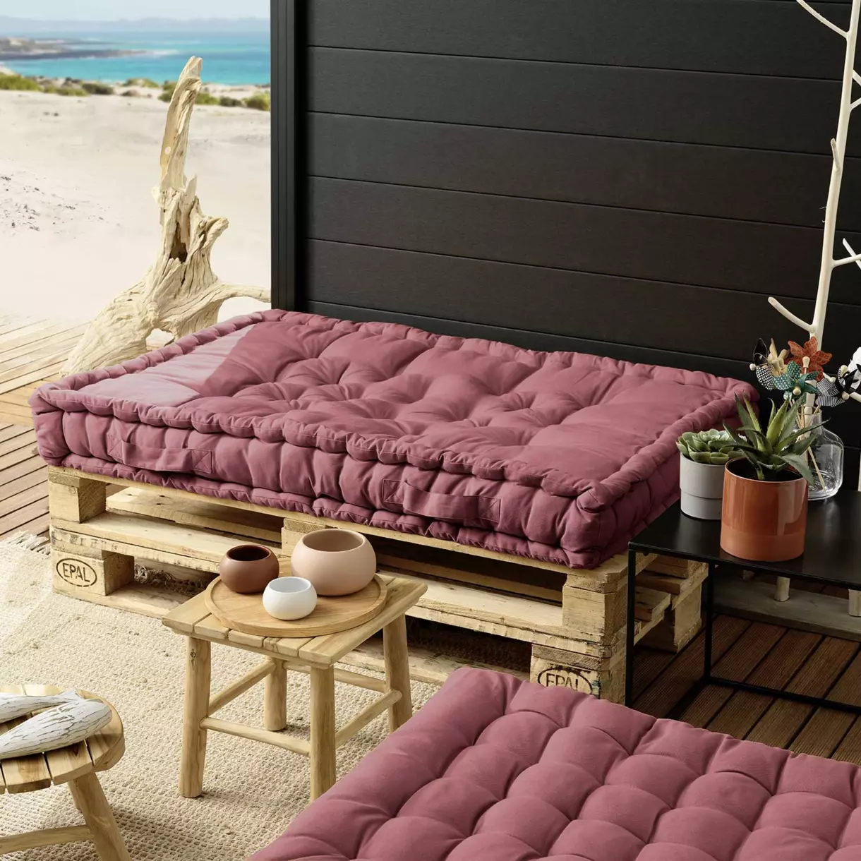 Matelas palette (L120 cm) Pixel Rose marsala 1