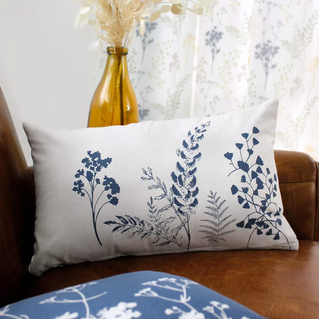 Cojín rectangular en algodón (50 cm) Herbier Azul 1