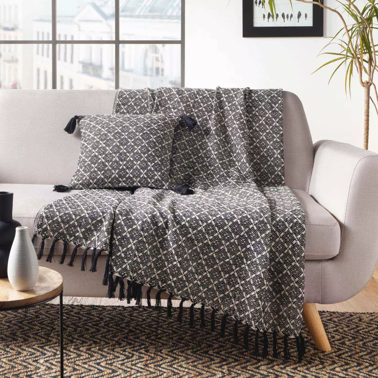 Plaid coton (150 cm) Janna Noir