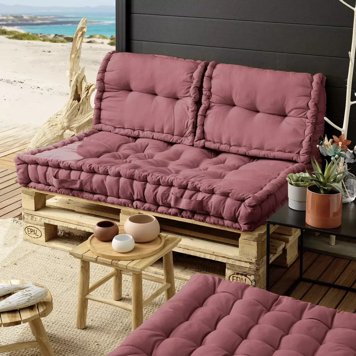Kit coussins palette (L120 cm) Pixel Rose marsala 1