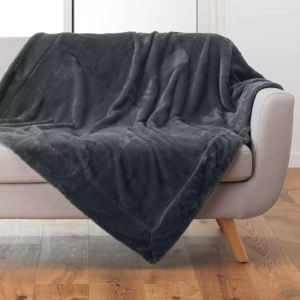 Plaid piel sintética (220 cm) Caresse Gris antracita 1
