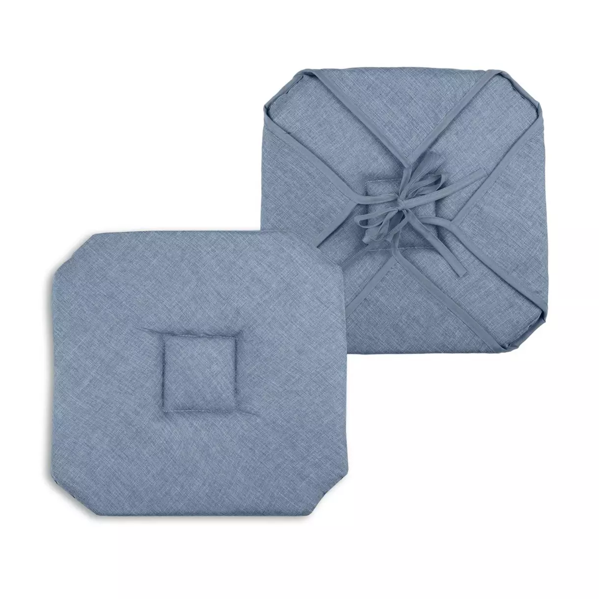 Galette de chaise carrée à rabats Béa Bleu écume 1