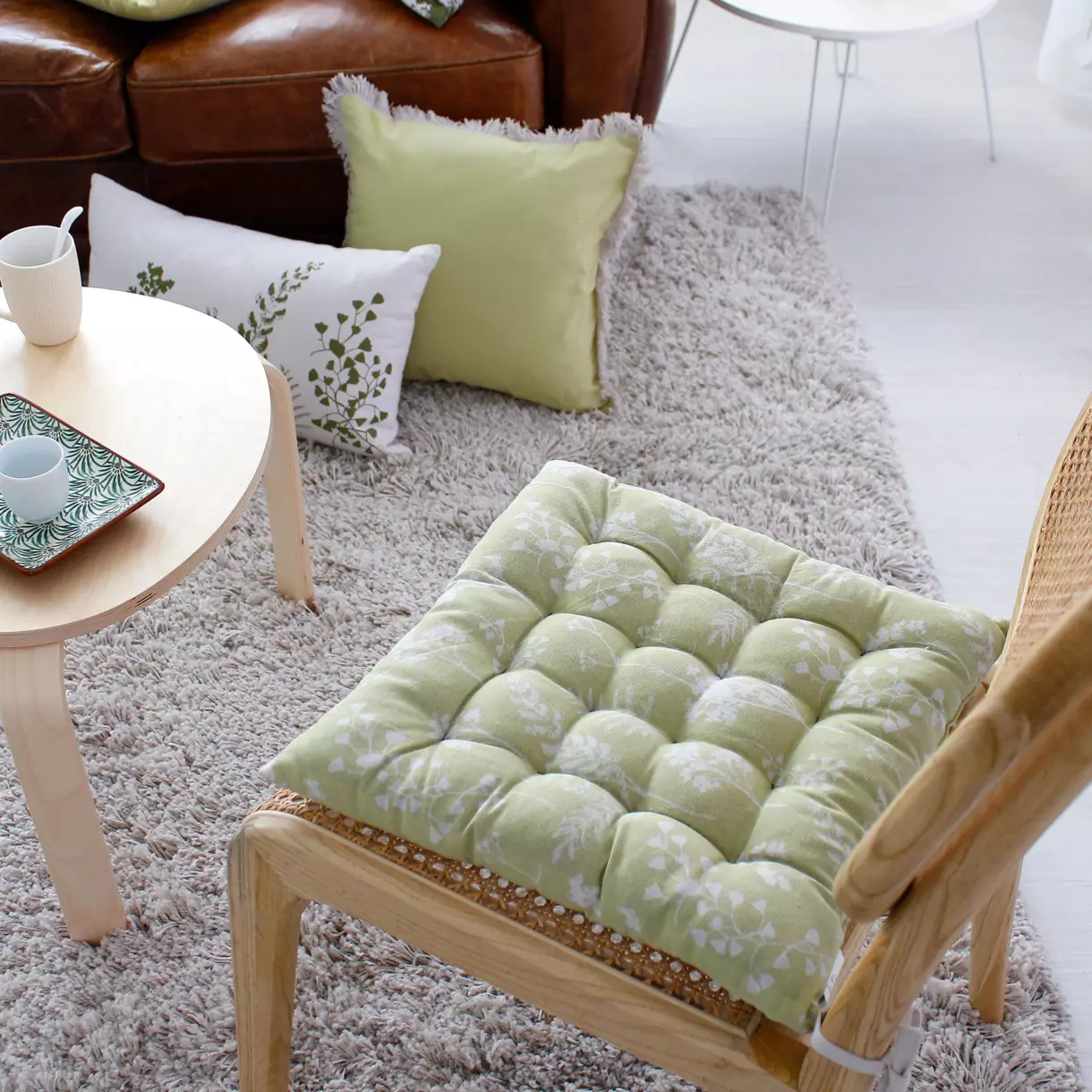 Coussin de chaise carré Herbier Vert tilleul 1
