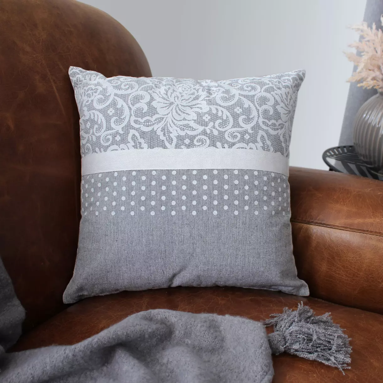 Coussin carré coton recyclé (40 cm) Elisa Gris clair 1