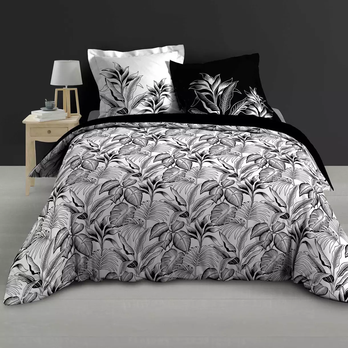 Housse de couette et deux taies percale de coton (260 cm) Cabana Noire 1