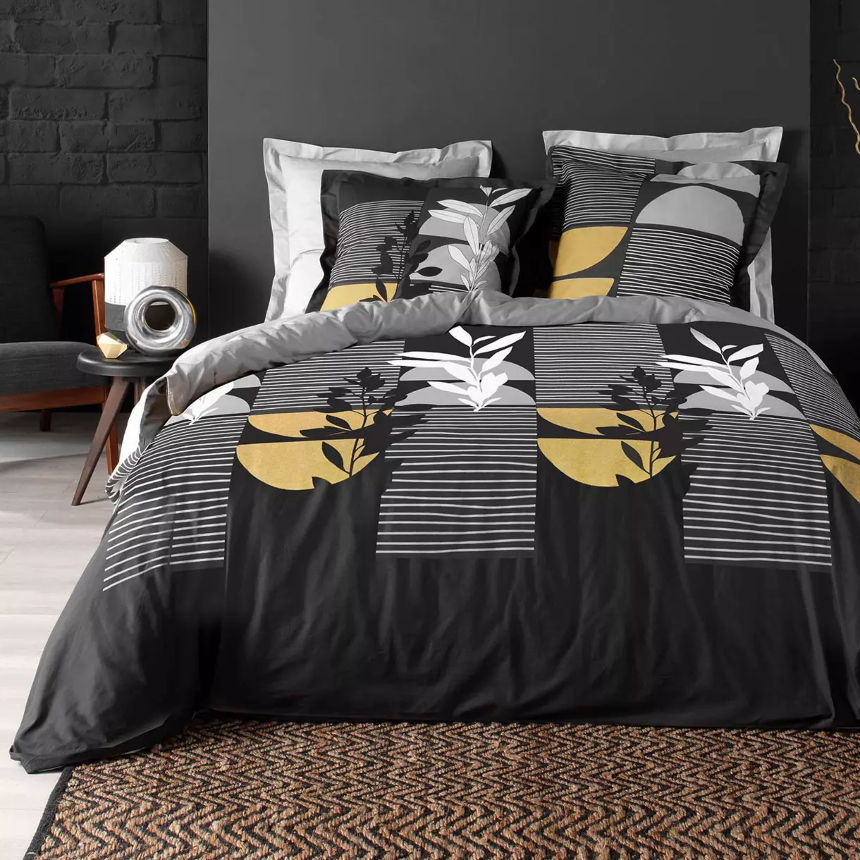 Funda Nórdica y dos fundas para almohadas algodón (240 cm) Asior Negro 1