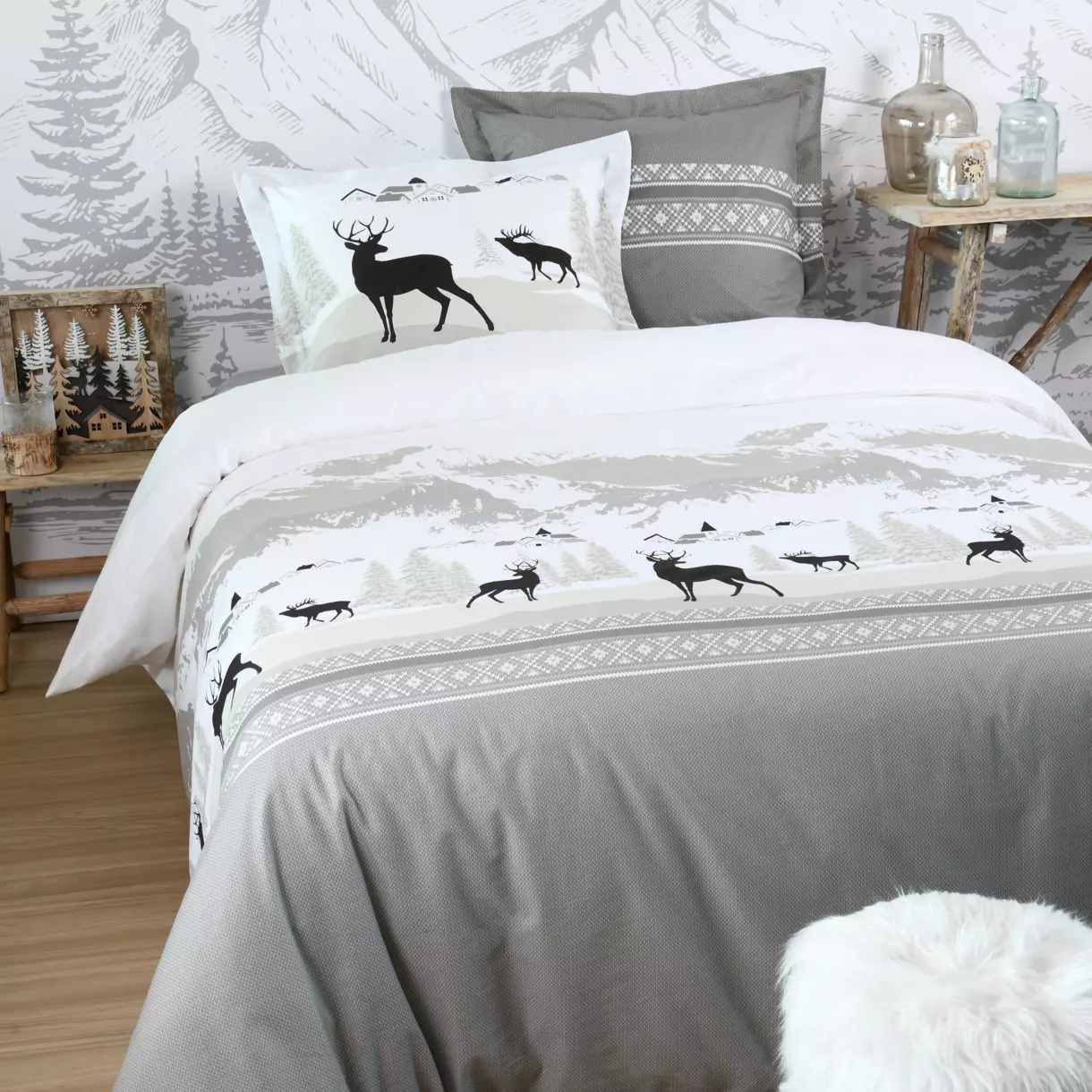 Funda Nórdica y dos fundas para almohada algodón (260 cm) Verchaix Gris 1