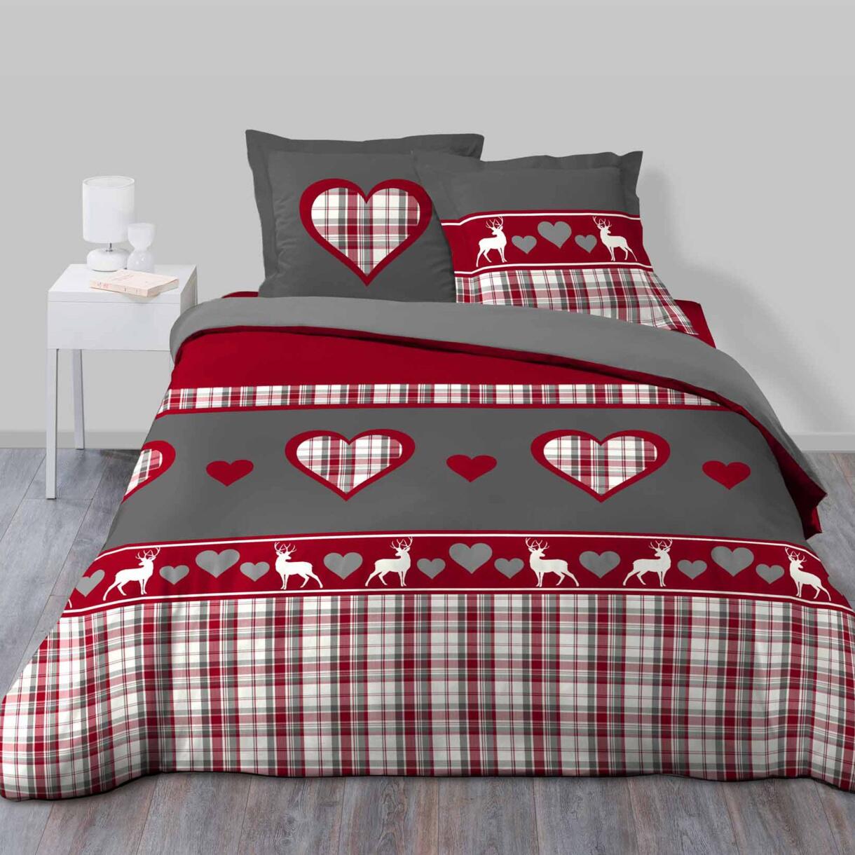 Bettbezug & 2 Kopfkissenbezüge Baumwolle (260 cm) Suzon Rot 1