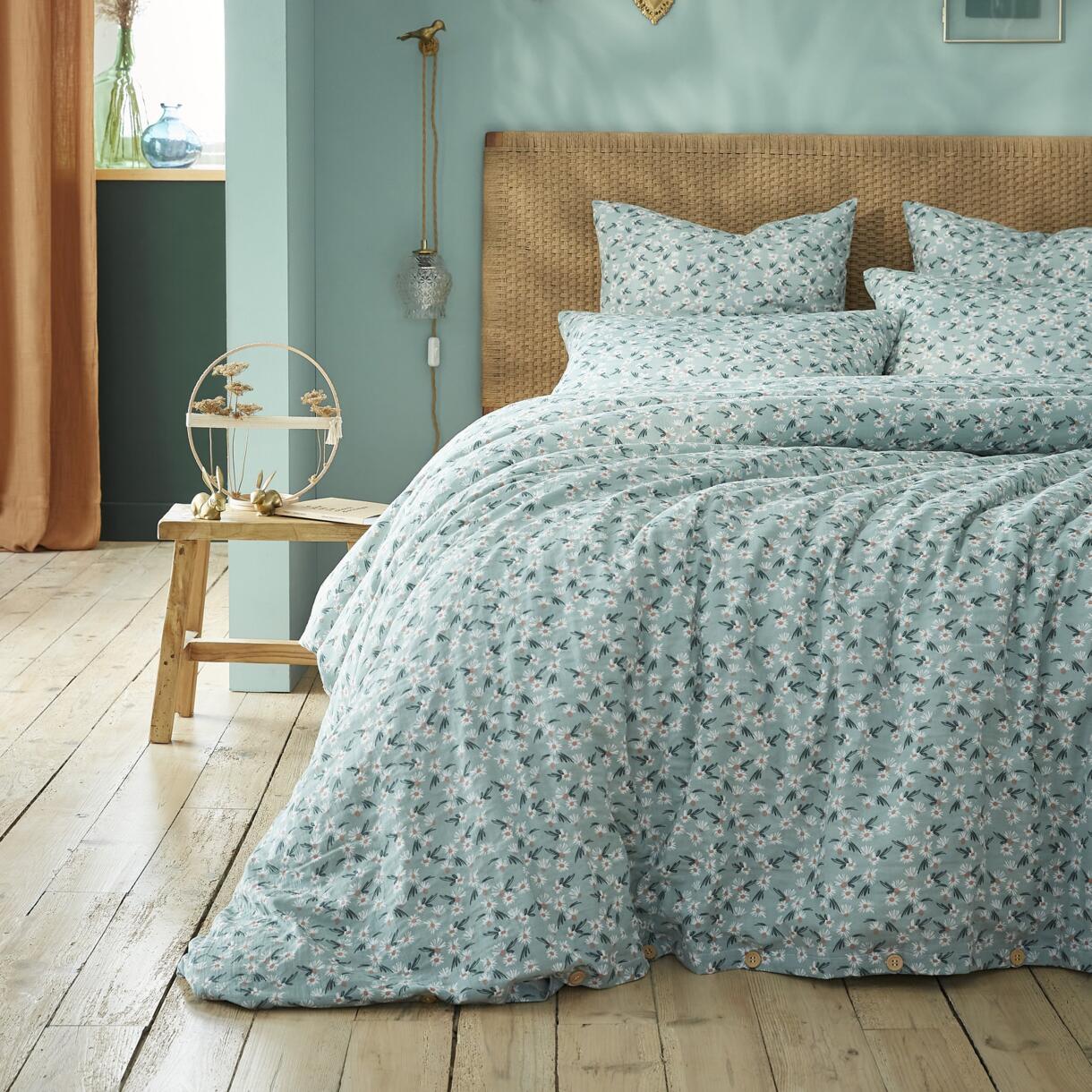 Bettbezug aus Baumwoll-Gaze (240 cm) Marguerite Blau 1