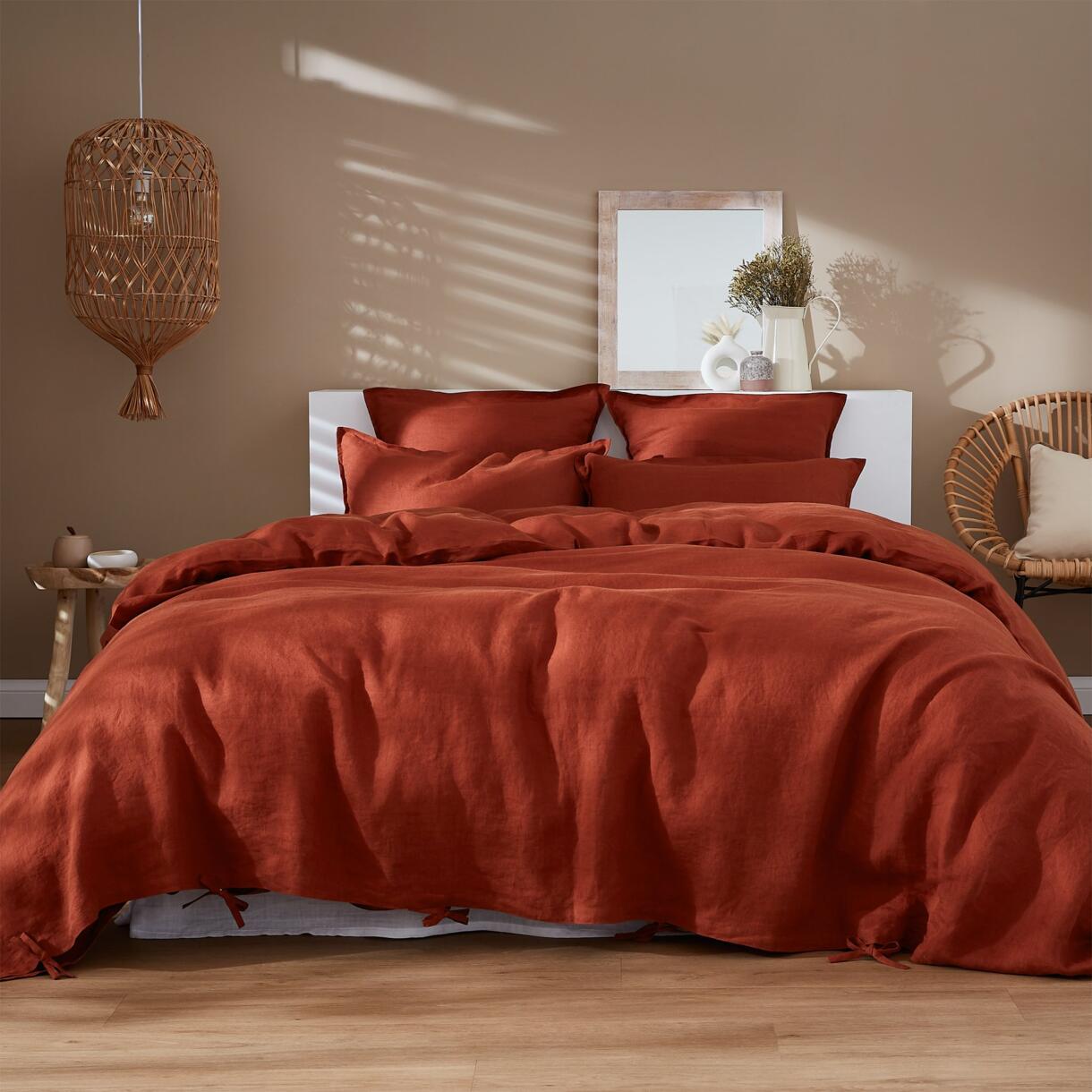 Bettbezug aus gewaschenem Leinen (260 cm) Louise Terrakotta 1