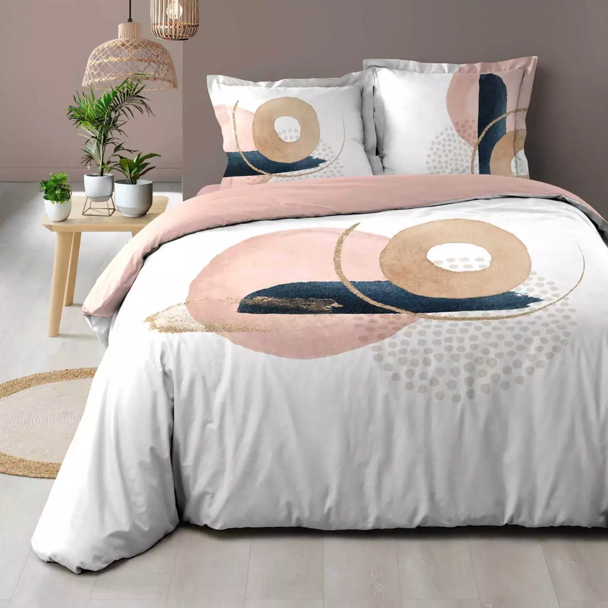 Funda nórdica y dos fundas para almohadones en algodón (240 cm) Novaline Rosa 1