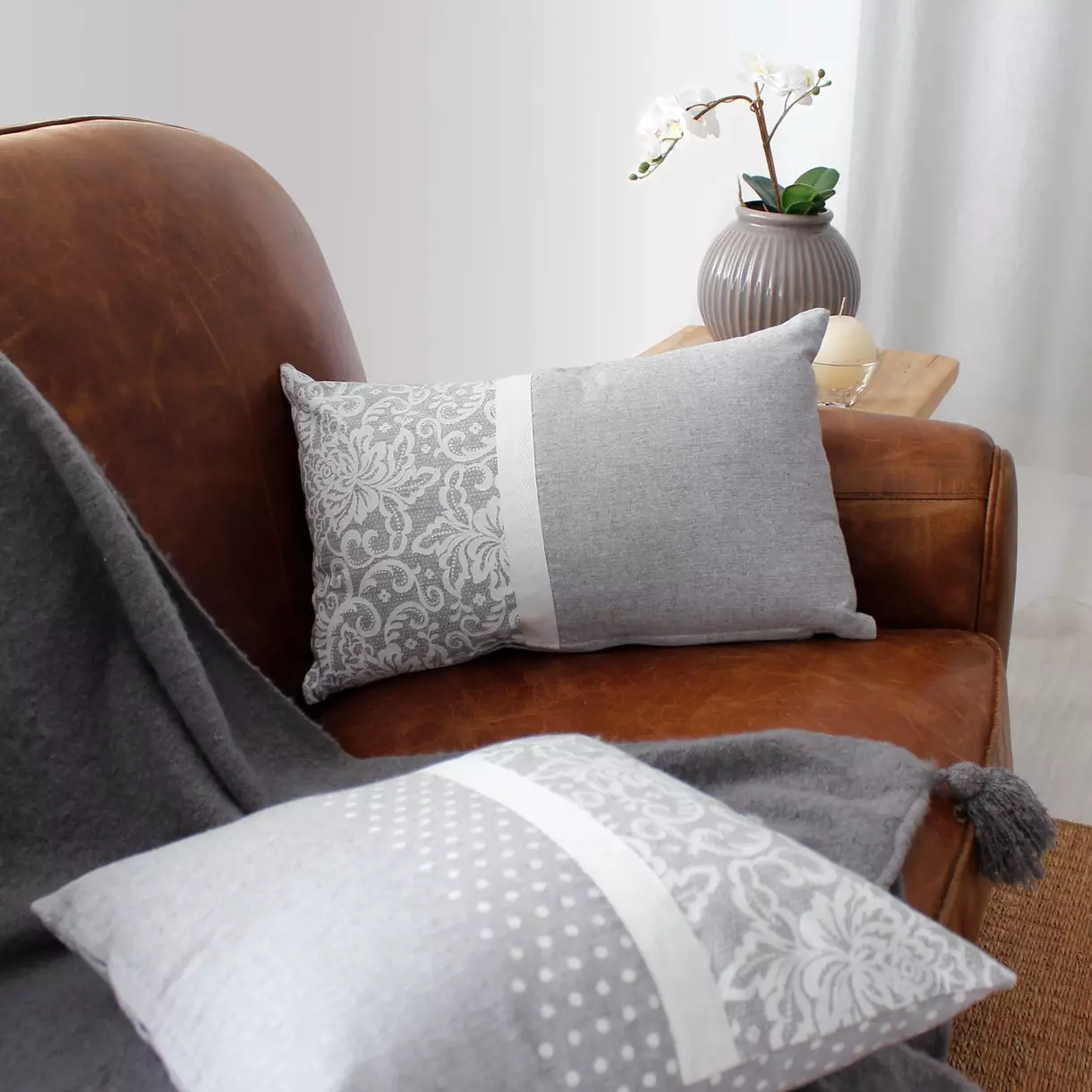 Coussin rectangulaire coton recyclé (50 cm) Elisa Gris clair 1
