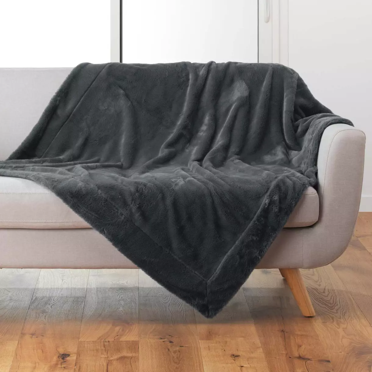 Plaid piel sintética (150 cm) Caresse Gris antracita 1