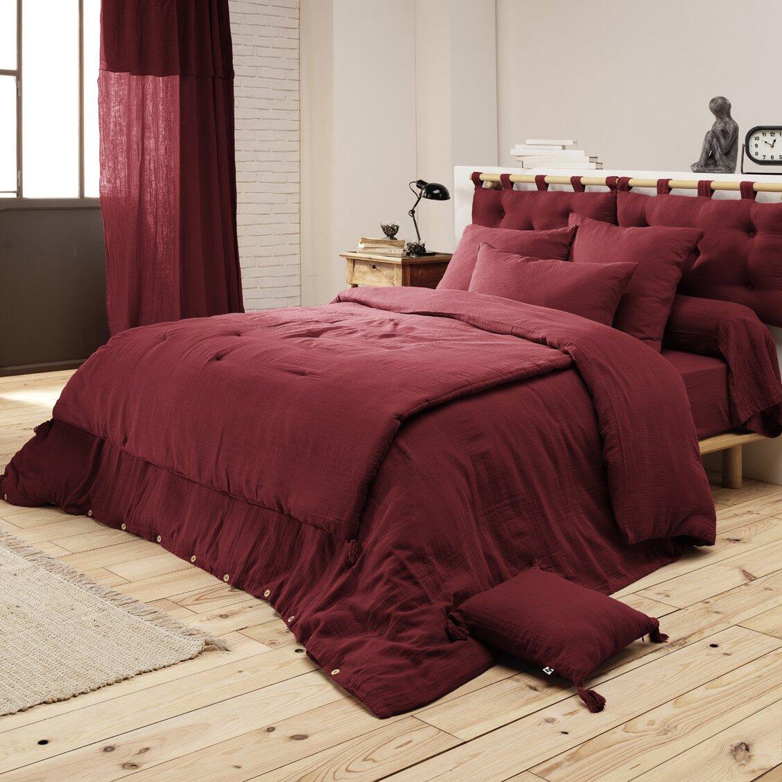 Bettbezug aus Baumwoll-Gaze (280 cm) Gaïa Weinrot 1