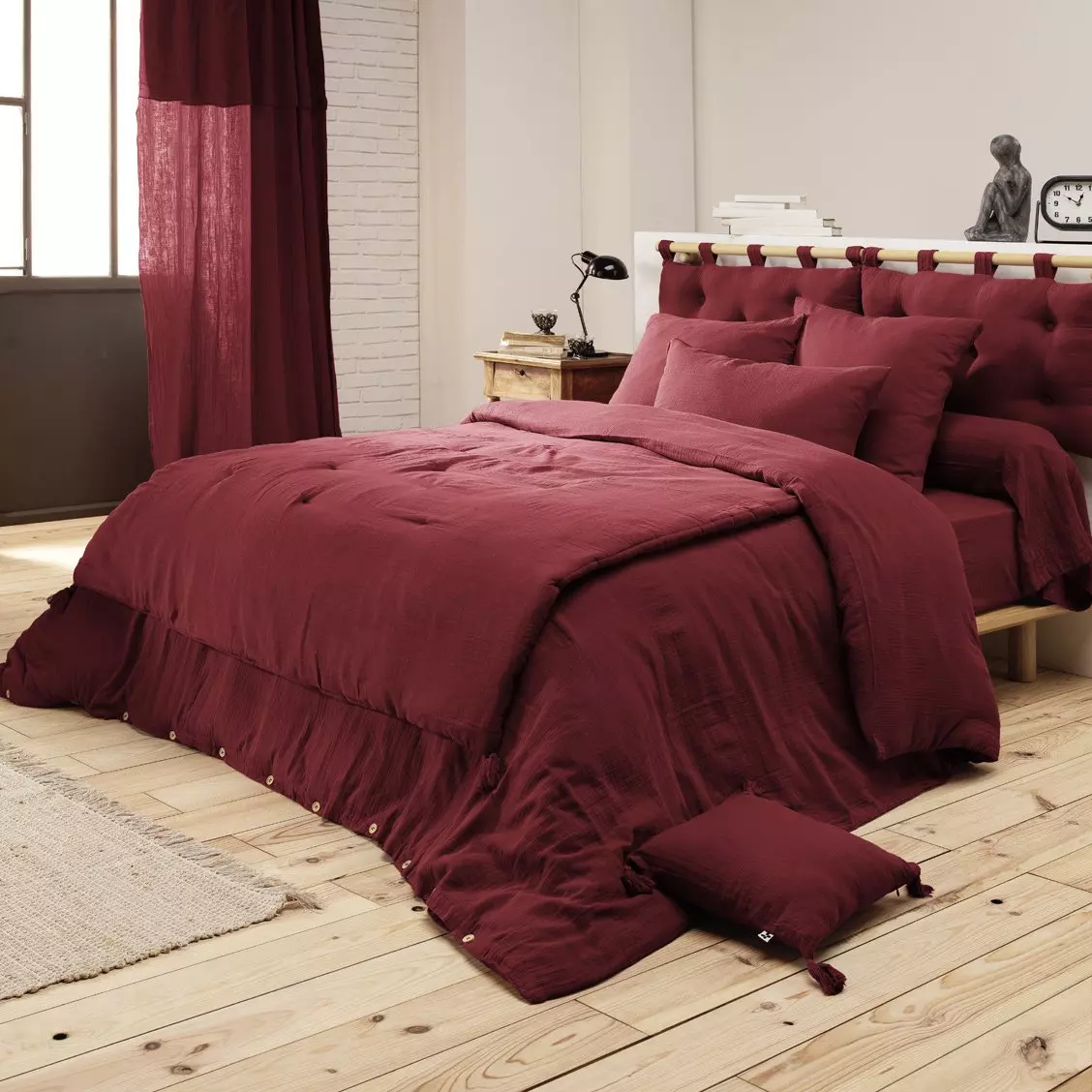 Funda Nórdica en gasa de algodón (280 cm) Gaïa Burdeos 1