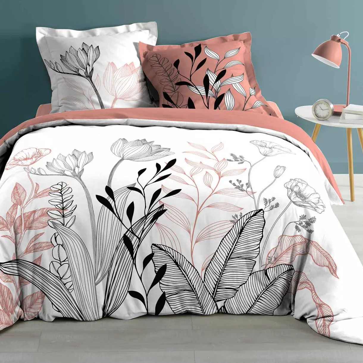 Funda nórdica y dos fundas para almohadones en algodón (240 cm) Amelina Rosa 1