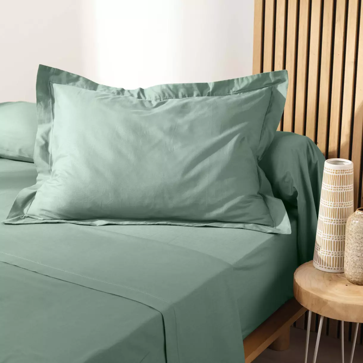 Funda de almohada rectangular en algodón bio (70 cm) Biolina Verde salvia 1