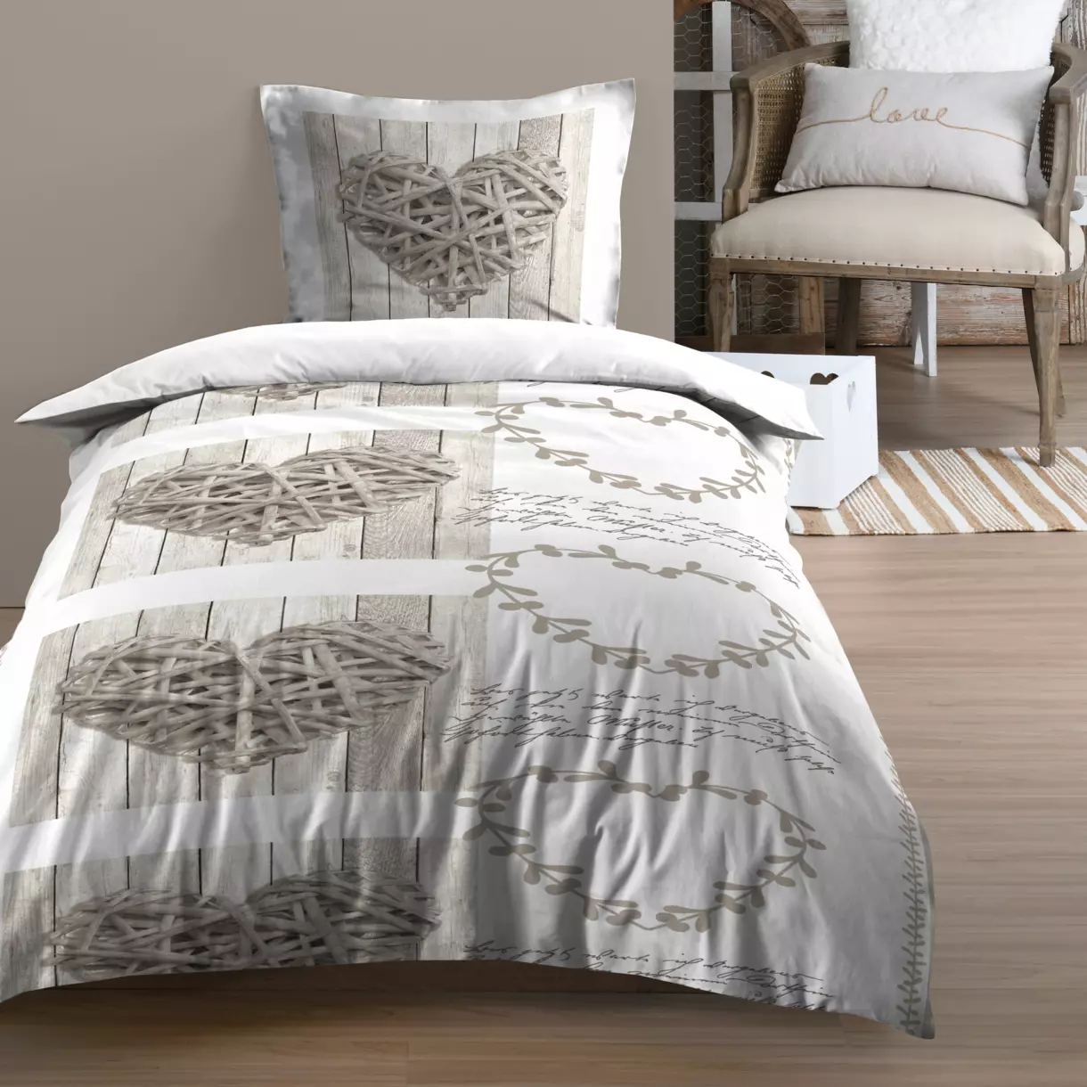 Funda Nórdica y una funda para almohada en algodón (140 cm) Margaux Beige 1