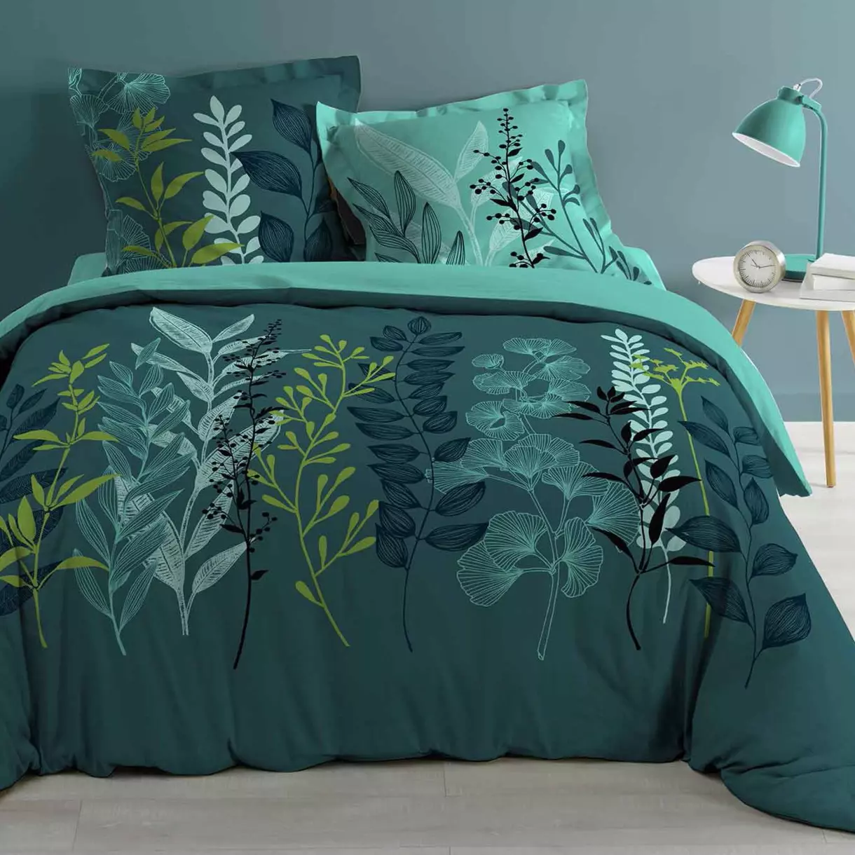 Funda nórdica y dos fundas para almohadones en algodón (260 cm) Isabella Azul 1
