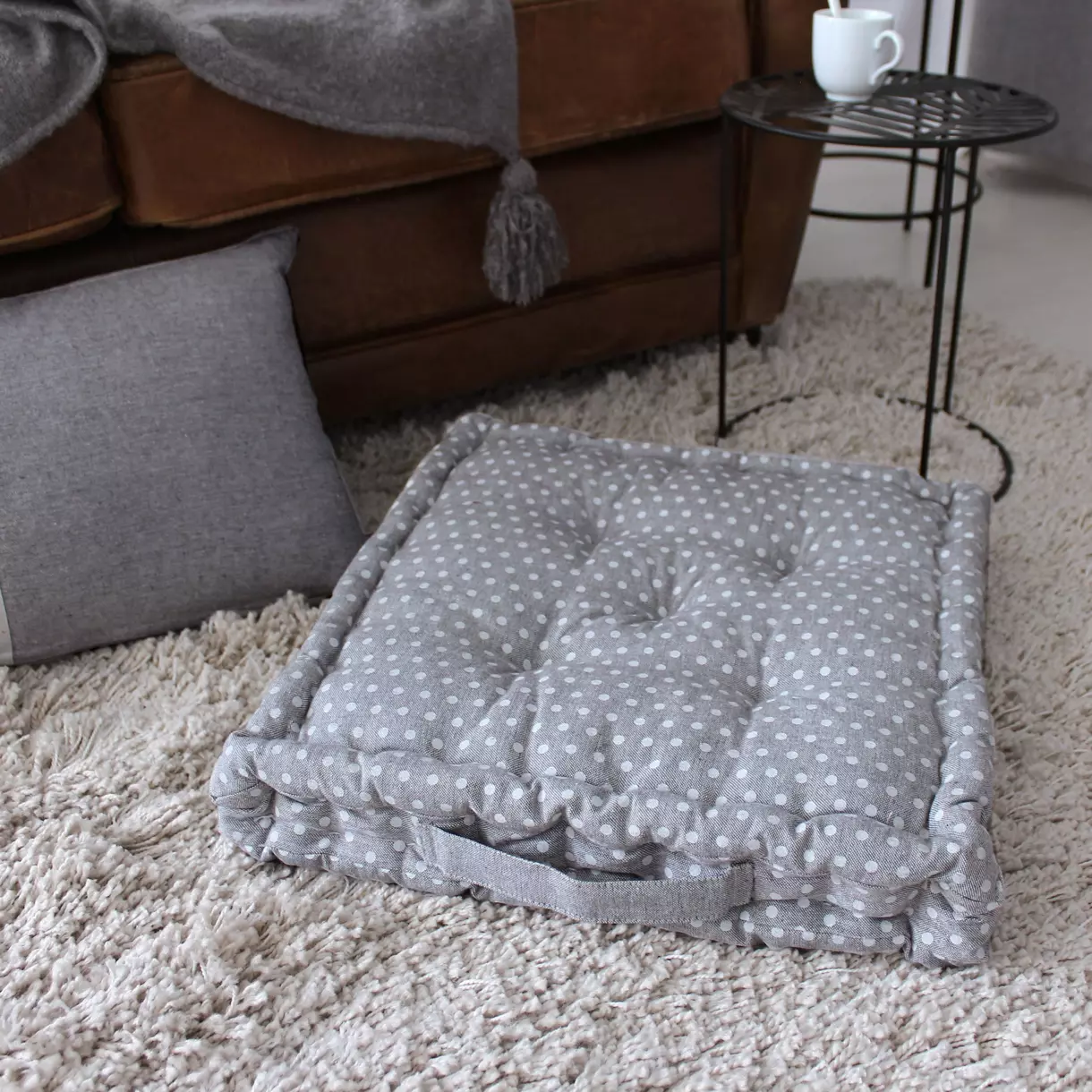 Coussin de sol carré coton recyclé (40 cm) Elisa Gris clair 1
