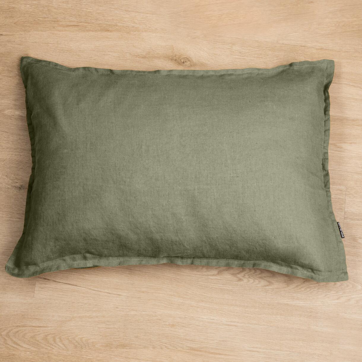 Funda de almohada rectangular en lino lavado (80 cm) Louise Verde romero 1