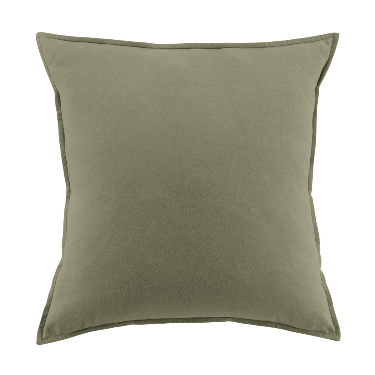 Taie d'oreiller carrée flanelle de coton (63 cm) Théa Vert romarin 1