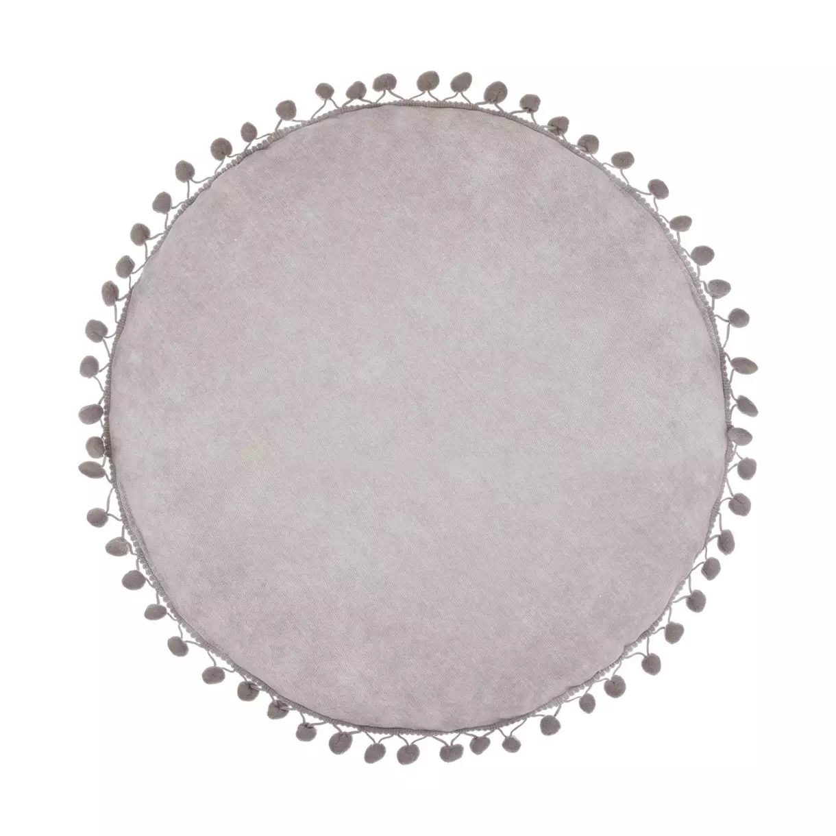 Coussin rond (40 cm) Pompons Gris clair 1