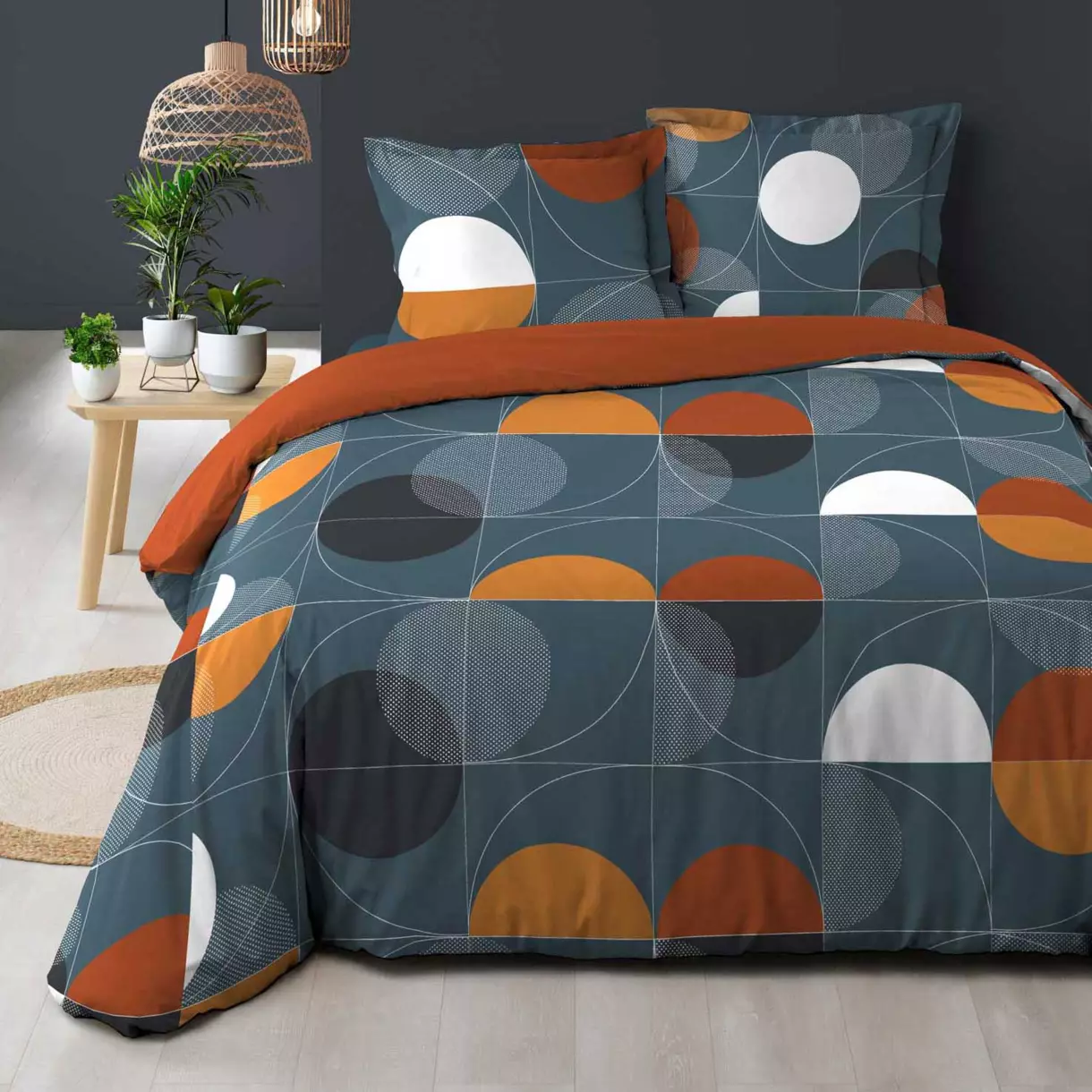 Funda nórdica y dos fundas para almohadones en algodón (240 cm) Terrapop Azul 1
