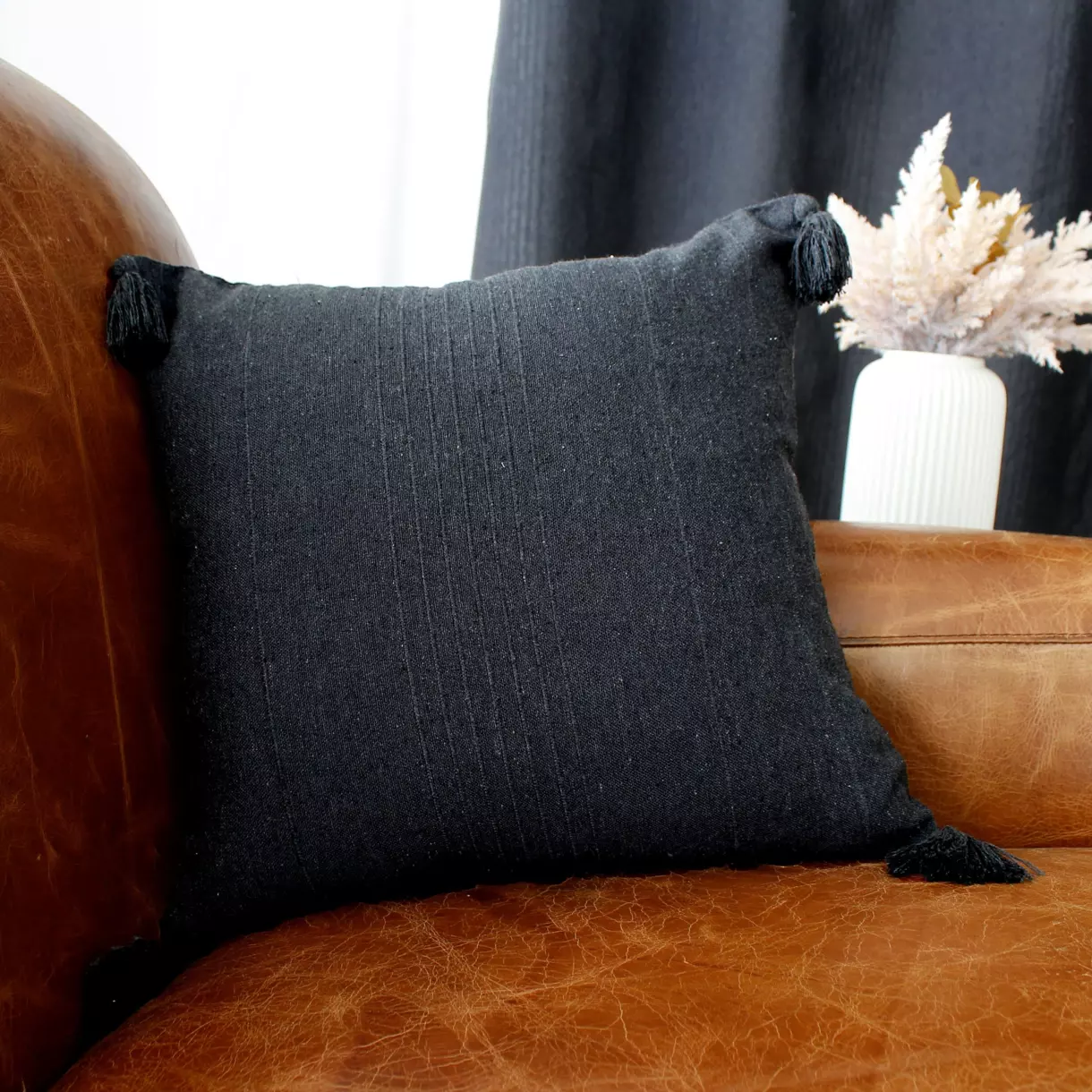 Coussin carré coton recyclé (40 cm) Bombay Gris anthracite 1