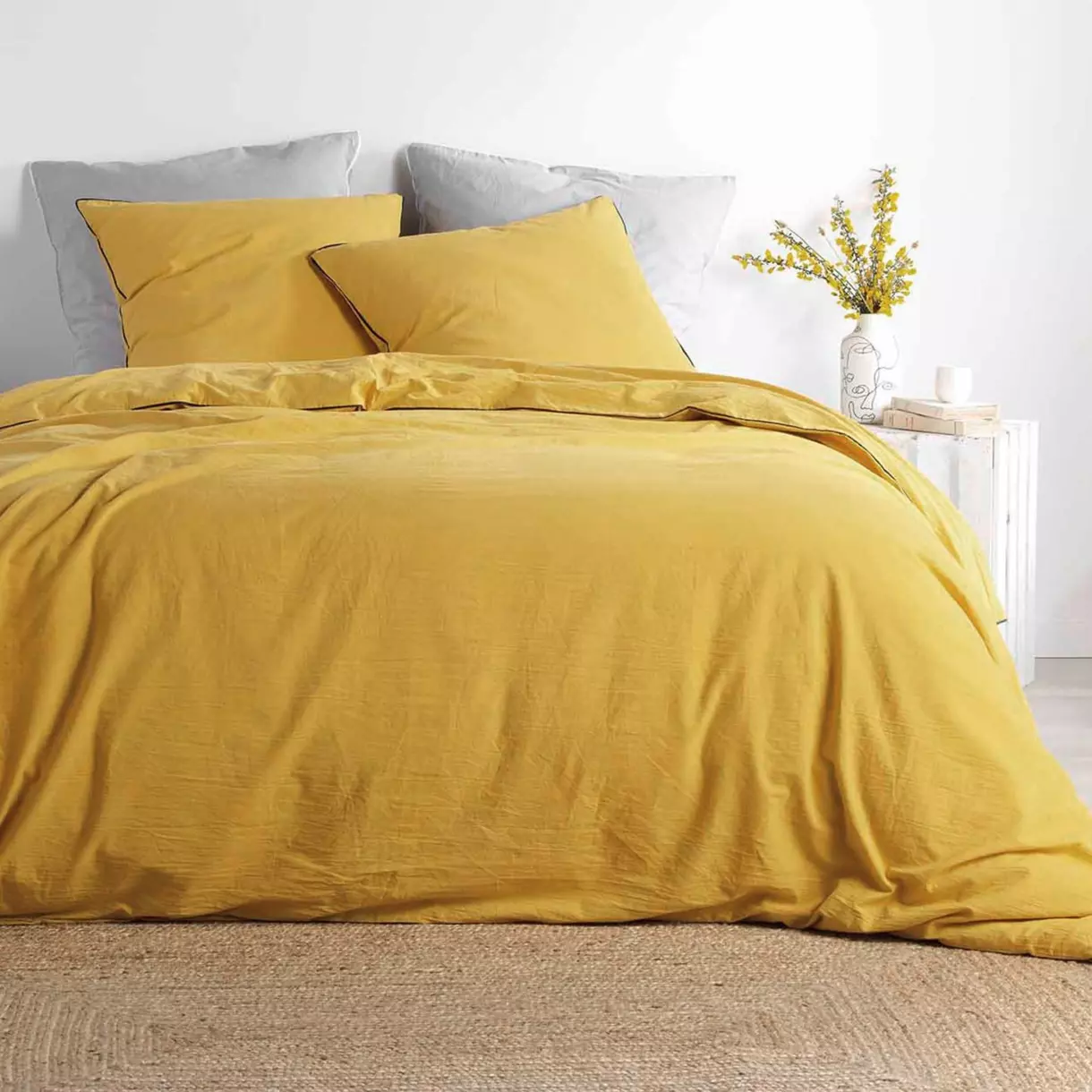 Funda Nórdica y dos fundas para almohadas algodón lavado (240 cm) Linette Amarillo 1