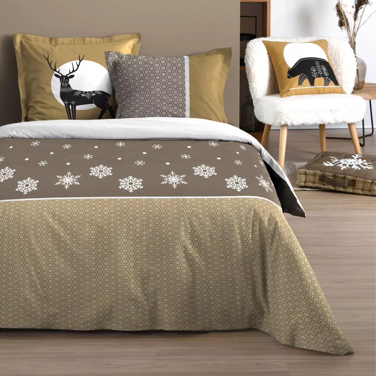 Funda Nórdica y dos fundas para almohada algodón (260 cm) Estrella Topo 1