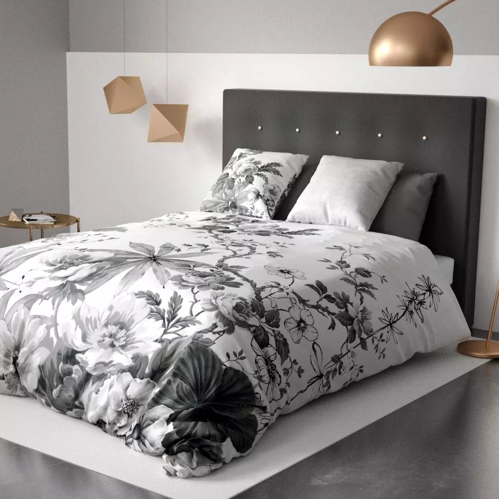 Housse de couette et deux taies coton (240 cm) Gallica Noire 1